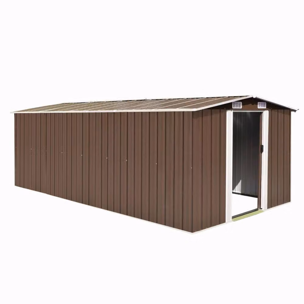 Berkfield Home Metal Garden Shed in Brown with Sliding Doors and Side Vent, W/D/H: 489 x 257 x 181 cm – 2