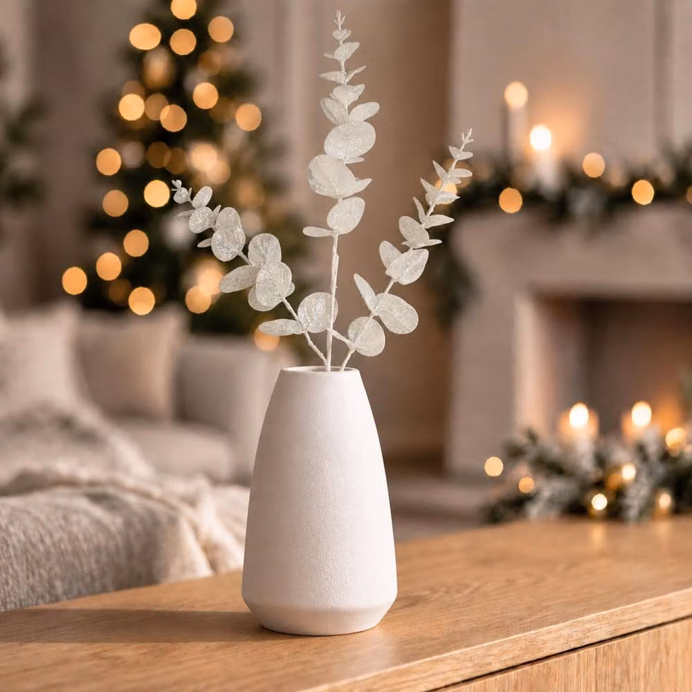 Shatchi White Glitter Artificial Eucalyptus Christmas Tree Picks, 12 Pack, Height: 55 cm – 2