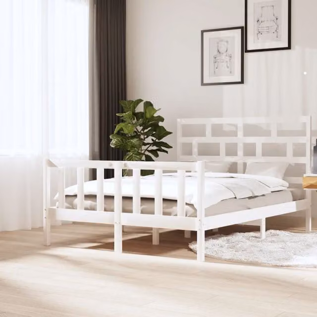 Berkfield Home White Solid Wood Pine Bed Frame W: 160 cm, D: 200 cm – 1