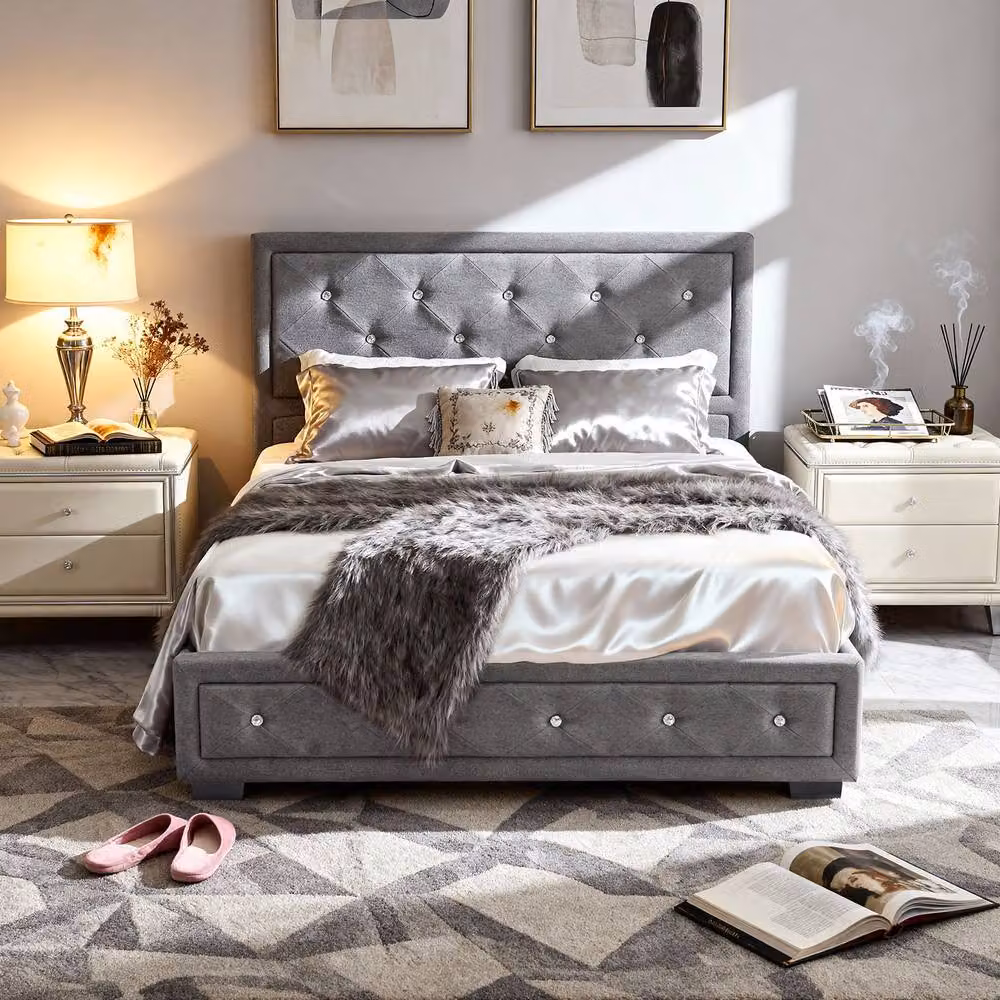 Comfy Living Ltd Grey Fabric Ottoman Bed Frame with Lift Up Base, W/D/H: 140 x 200 cm – 2