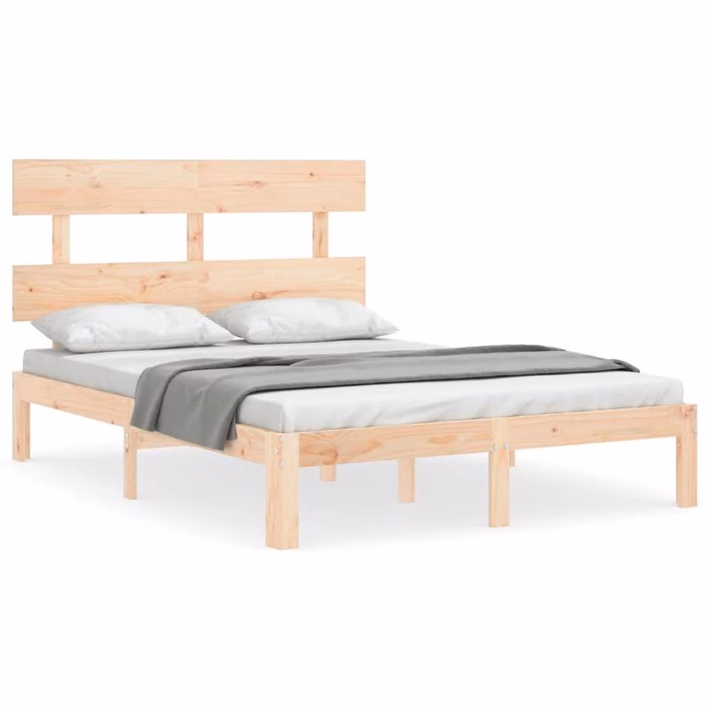 Berkfield Home Beautiful Bed Frame with Headboard in Natural Solid Pine, W/D/H: 190 x 140 x 81 cm – 2