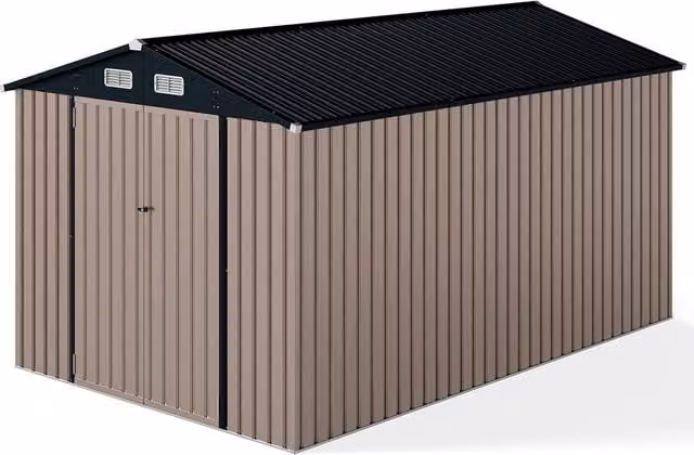 Costway Grey Galvanised Steel Outdoor Storage Shed with Pent Roof and Double Doors, W/D/H: 226 x 197 x 236 cm – 1