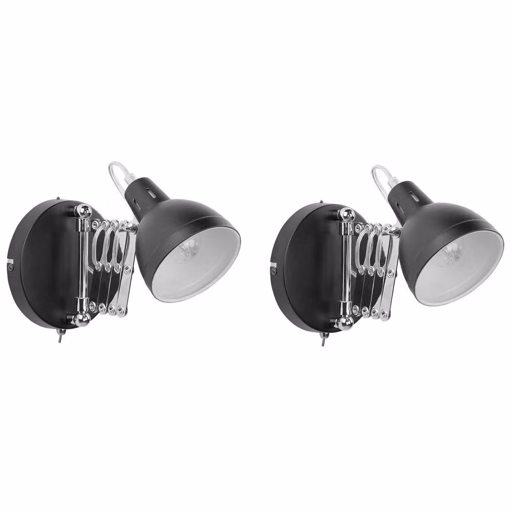 Wyld and Coco Set of 2 Black Metal Wall Lamps with Adjustable Swing Arm – 2