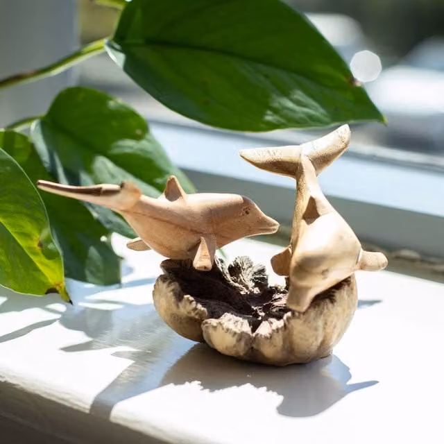 Serenityy Handmade Dolphin Ornament in Brown Wood
