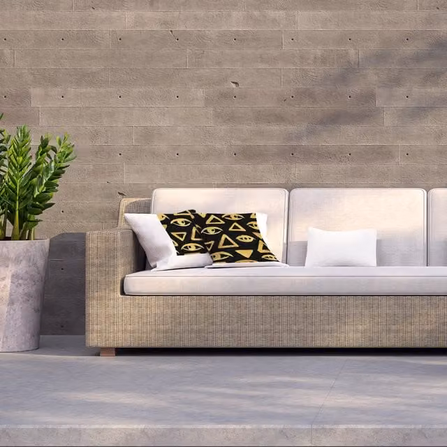 Andrew Lee Gold Brush Drawn Eyes and Triangle Outdoor Cushion in Yellow, W/D/H: 60 x 60 x 1 cm