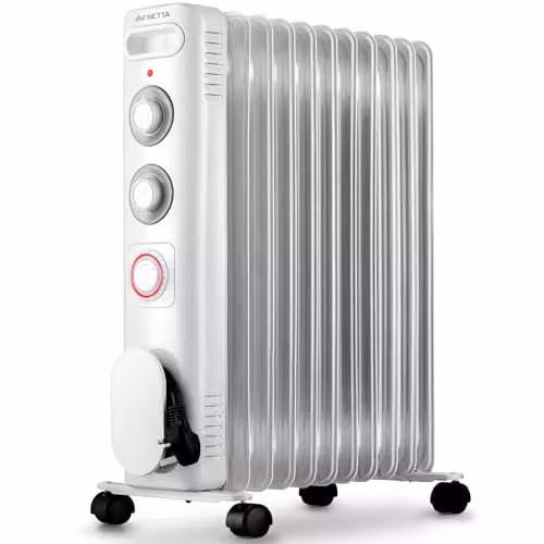Netta 2500W Electric Oil Filled Radiator with Thermostat, 24 Hour Timer and Overheat Protection, White – 1