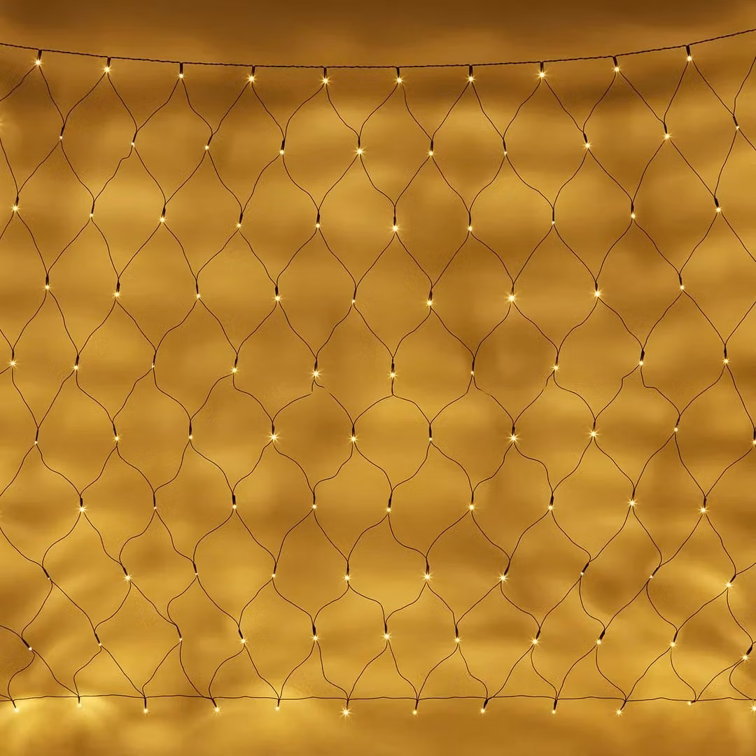 Essential Connect Warm White LED Net Lights with Green Cable, W x H: 6 x 1.5 m