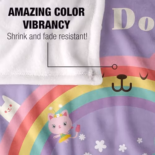 NBCU Gabby's Dollhouse Rainbow Cats Group Super Soft Microfibre Throw Blanket, Multicolour, W: 152 cm, D: 127 cm – 2