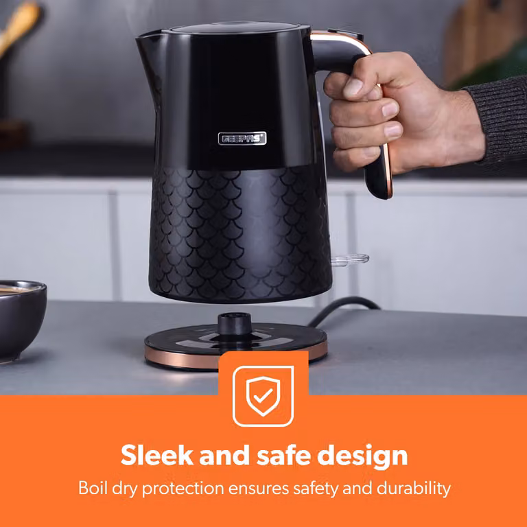 Geepas Aurora Kettle and Toaster Set with 3000W Rapid Boil and 7 Browning Levels in Black and Blue LED