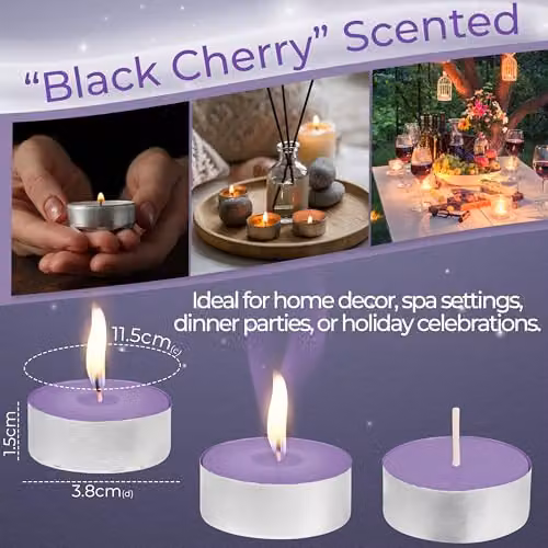 Deco Express Black Cherry Scented Tealight Candles, Purple – 3