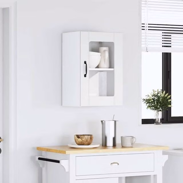 Berkfield Home Lucca Wall Mounted Kitchen Cabinet with Glass Doors, White, W/D/H: 60.0 x 31.0 x 40.0 cm