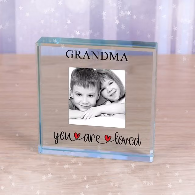 Uniqueful Personalised You Are Loved Glass Token for Grandma in Transparent Square Design