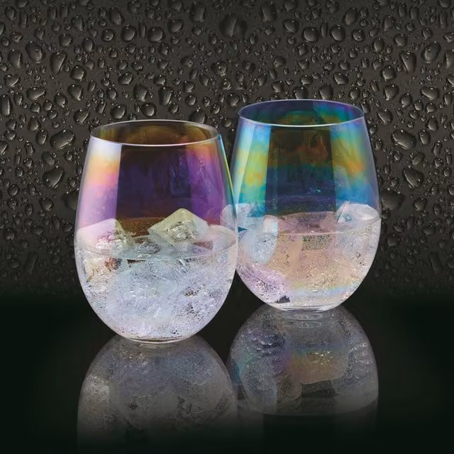 BarCraft Set of Two Transparent Multicolour Glass Tumblers
