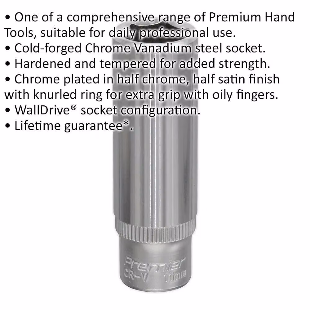 Loops 11mm Deep Drive Socket 1/4 inch Square Drive Chrome Vanadium Steel in Silver – 2
