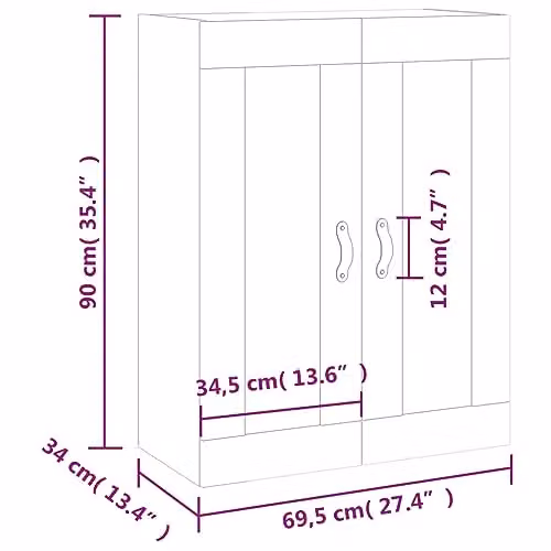 vidaXL Wall Mounted Cabinet with Glass Doors in Brown, W/D/H: 69.5 x 34 x 90 cm – 2