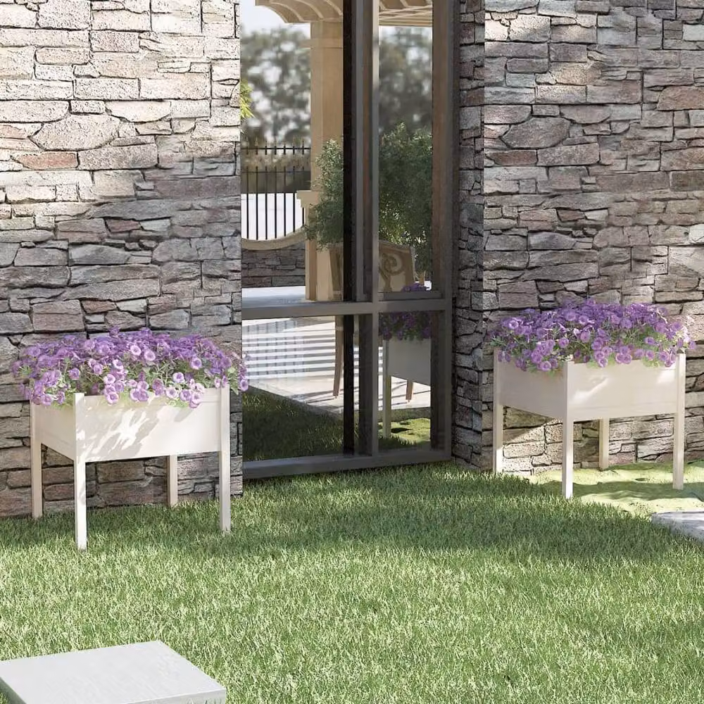 Berkfield Home White Solid Pinewood Garden Planter Tubs, 2 Pack, W/D/H: 70 x 70 x 70 cm – 2