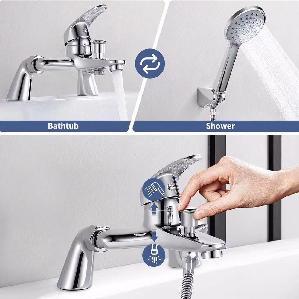 Hinsinc Luxury Chrome Bath Filler Tap and Shower Mixer Set in Silver – 2