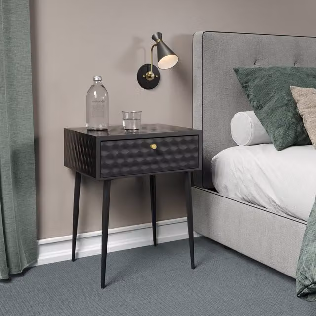 Saturn Metal 1 Drawer Bedside Cabinet Side Table Unit in Black