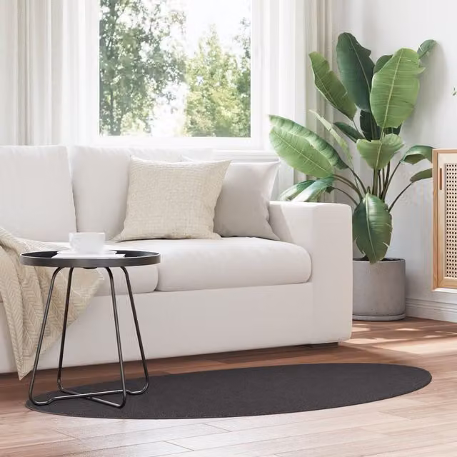 Berkfield Home Anthracite and Multicolour Oval Modern Polyester Accent Rug, W: 80 cm x L: 150 cm