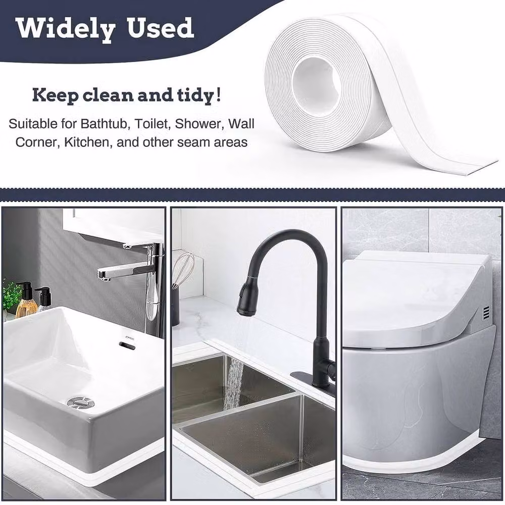 EONLION Self Adhesive Mould Resistant Sink Caulk Strip Sealing Tape in White – 3