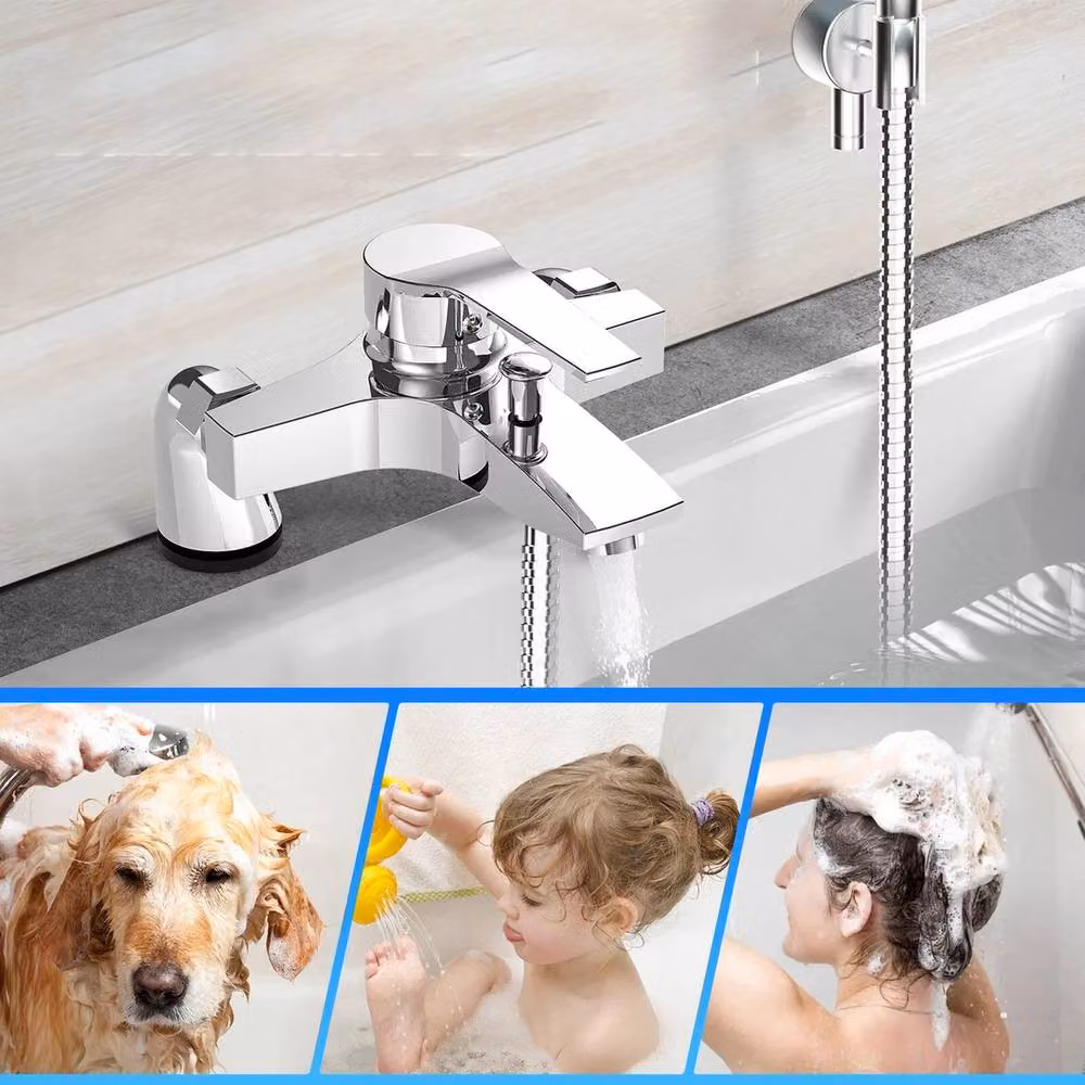 Hinsinc Chrome Wall Mounted Thermostatic Bath and Shower Mixer Tap with Swivel Spout in Silver – 2