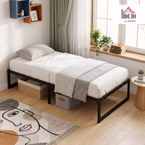 HOMCOM Single Bed Frame with Underbed Storage, Black, W/D/H: 90 x 190 x 32.5 cm – 3