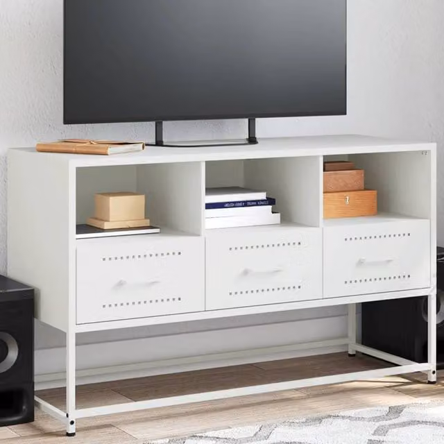 Berkfield Home Industrial White Metal TV Cabinet W: 100.5 cm, D: 39 cm, H: 60.5 cm – 1