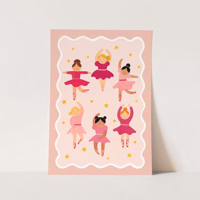 Kid Of The Village Ballerinas Fine Art Paper Poster in Pink, White and Yellow, W: 50 cm, H: 70 cm