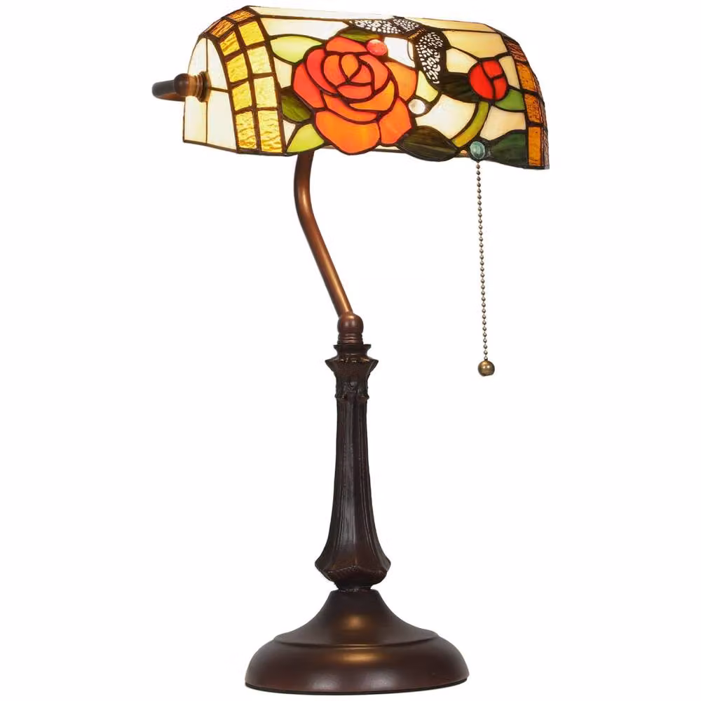 Wyld Haus Tiffany Style Rose and Butterfly Table Lamp with Bronze Tone Base and Multicolour Glass – 2