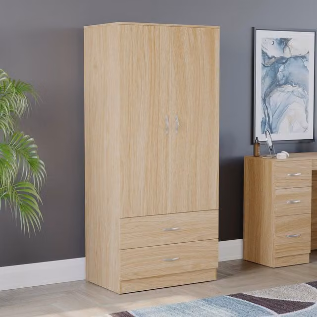Vida Designs Riano 2 Door 2 Drawer Wardrobe in Pine Brown and Yellow