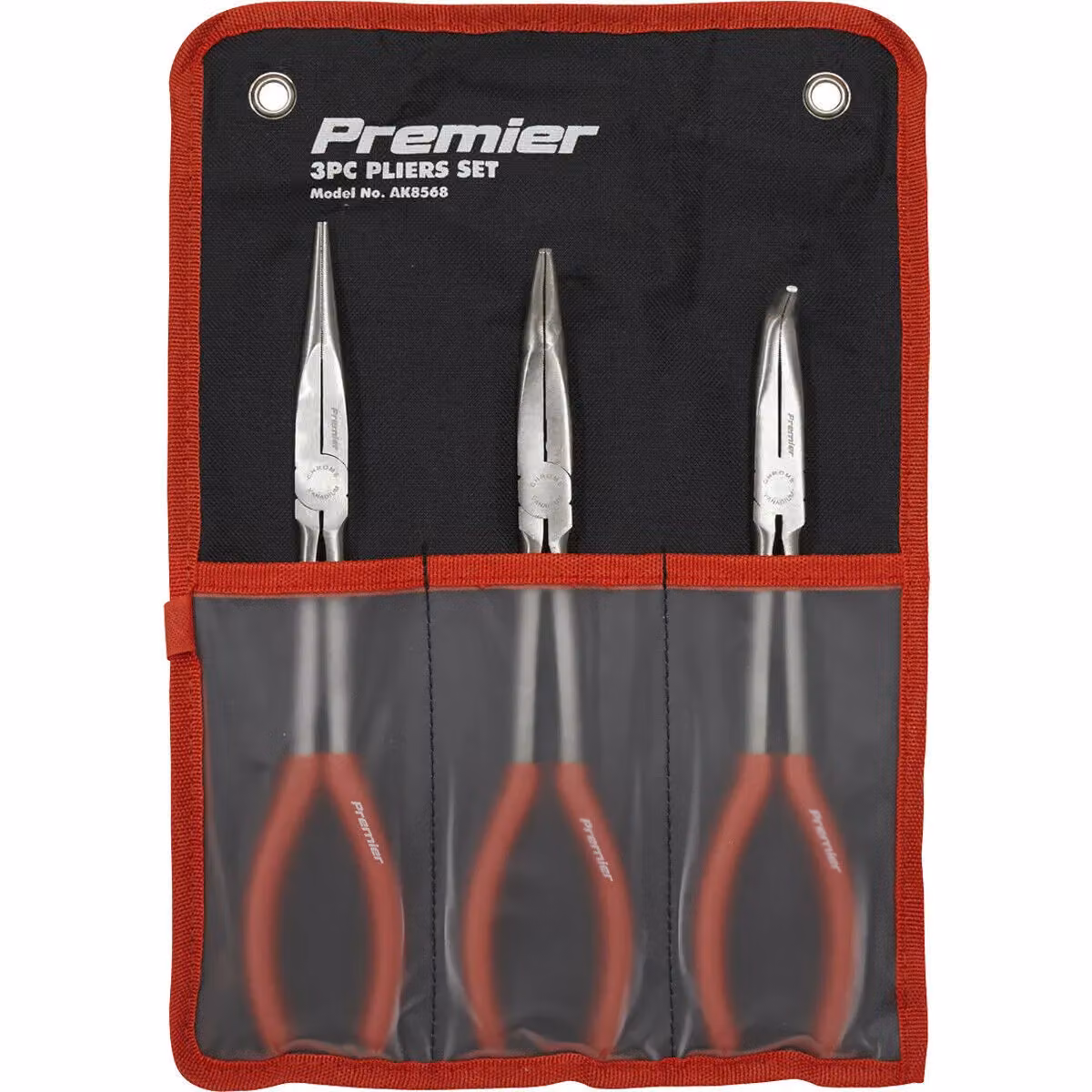 Loops 3 Piece Chrome Vanadium Steel Needle Nose Pliers Set in Red and Multicolour, 280mm – 3
