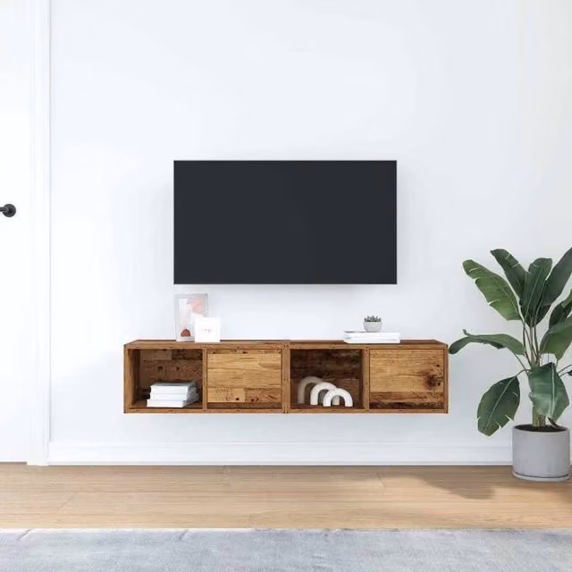 Berkfield Home Set of 2 Rustic Old Wood TV Cabinets in Brown, W/D/H: 60 x 31 x 25.5 cm – 1