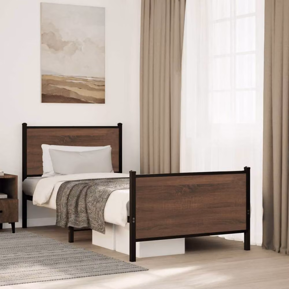 Berkfield Home Metal Bed Frame in Brown Oak, Small Single, W: 75 cm, L: 190 cm – 2