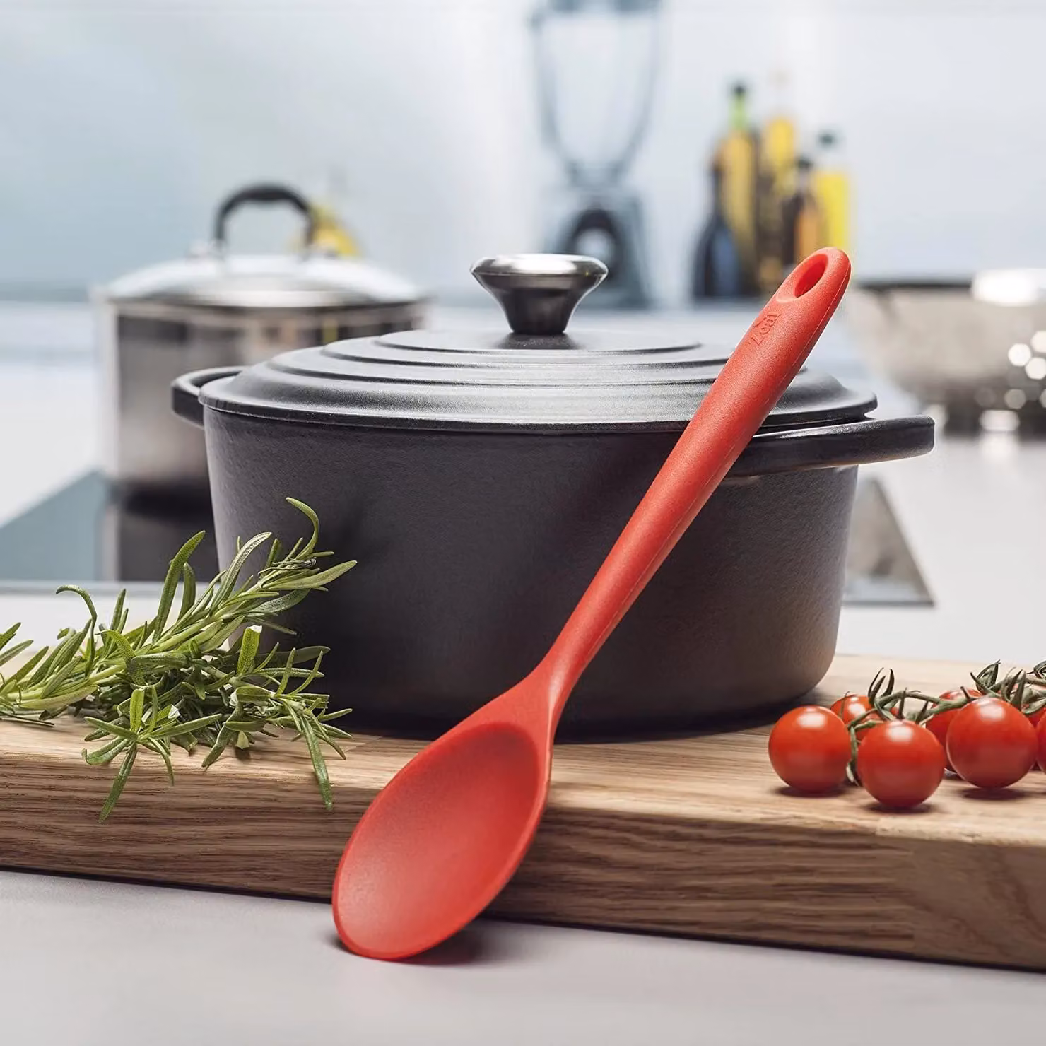 Zeal Red Silicone Non-Scratch Oval Cooking Spoon, 28 cm – 3