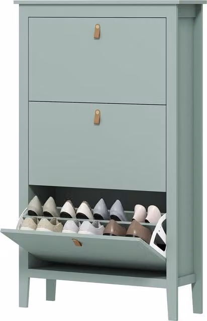 HOMCOM Modern 3 Drawer Shoe Cabinet with Tilting Compartments and Hinged Doors in Green, W/D/H: 80 x 24 x 131 cm – 1