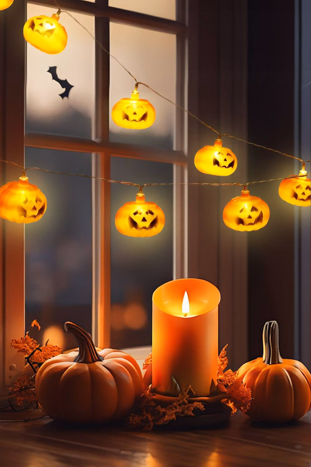 H&O Direct Halloween LED String Lights with 20 Orange Smiling Pumpkins in Warm White, 3.2 m – 2