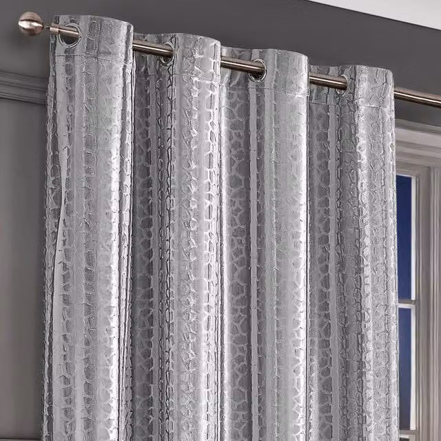 Intimates Verity Silver Crushed Velvet Embossed Blackout Eyelet Curtains, Width: 140 cm, Drop: 137 cm