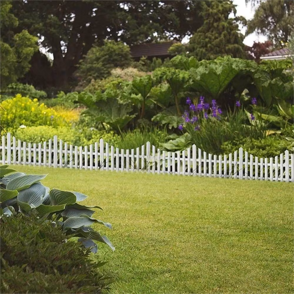 Kelvenix 10-Piece White Wood Effect Plastic Garden Edging and Lawn Border Picket Fence – 4