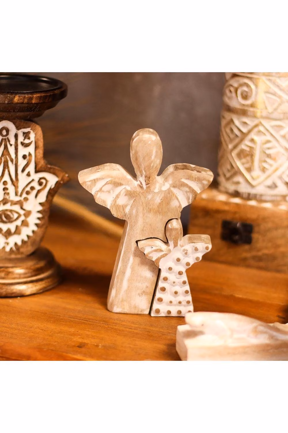 KDMD White Rustic Mango Wood Angel Tabletop Figurine – 2