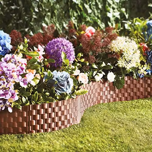 mysmartbuy Flexible Faux Rattan Lawn Edging Fence, Brown, 4 Pack, H 22 cm x L 60 cm per strip