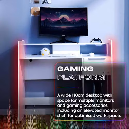 X Rocker Electra LED Gaming Desk with Wireless Charging and Drawer, White – 2