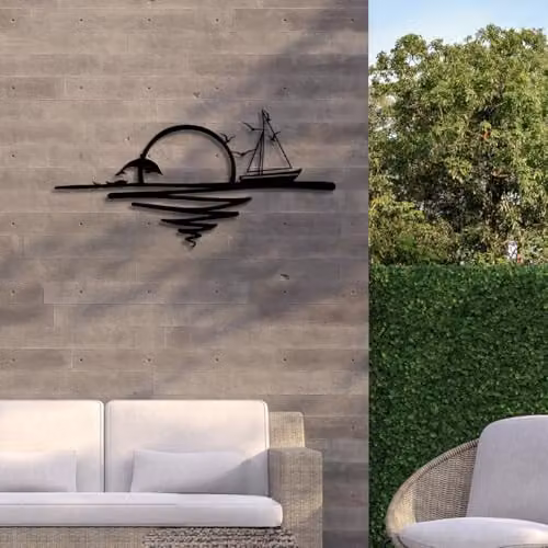 Decortie Sunrise Modern Metal Line Art Wall Decor, Black, W: 90 cm, H: 44 cm – 3