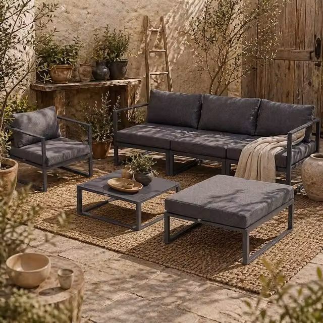 Wyld Haus Nimavi 6 Seater Outdoor Sectional Sofa Set with Tempered Glass Coffee Table in Grey – 1