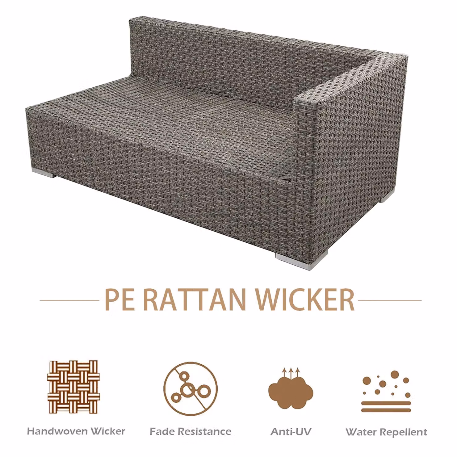 FURNITURE ONE 3 Piece L-Shaped Rattan Garden Corner Sofa Set with Tempered Glass Table in Grey – 4