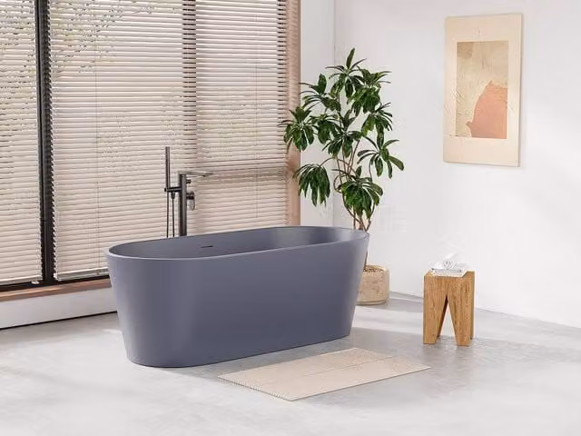 LUZECA Oval Freestanding Acrylic Bathtub in Midnight Matt Blue, W/D/H: 159 x 74 x 56 cm