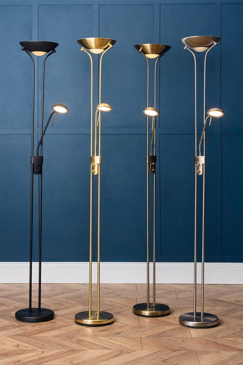 BHS Lighting Mother & Child Adjustable LED Floor Lamp in Gold/Brass – 3