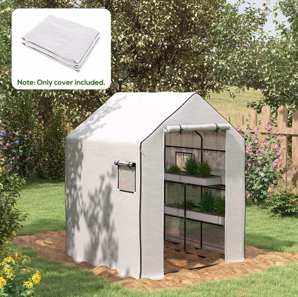 STILVORA White Greenhouse Cover Replacement with Roll-up Door and Windows, W/D/H: 190 x 143 x 140 cm – 2