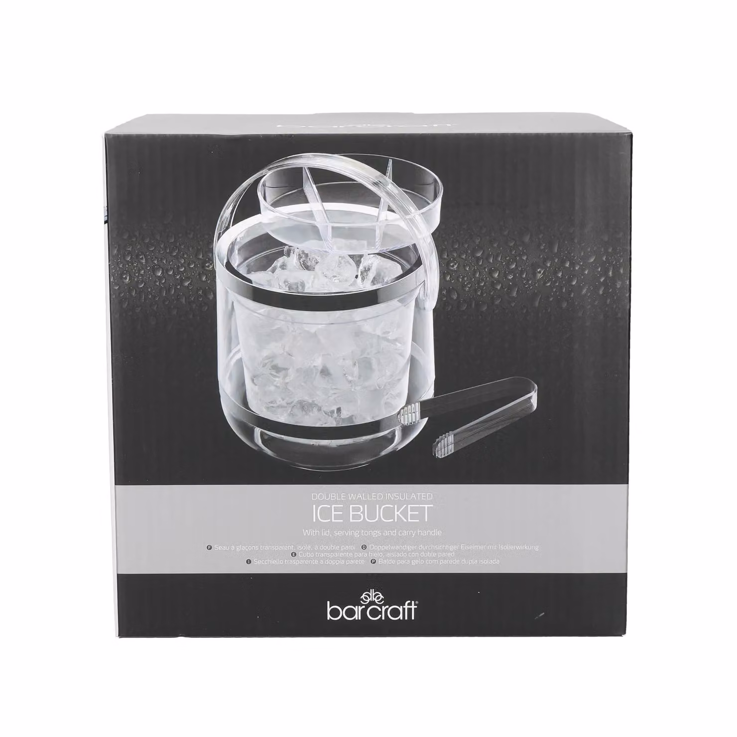 BarCraft Double Walled Insulated Acrylic Ice Bucket with Lid and Tongs in Transparent and Silver, 2.5 l – 4