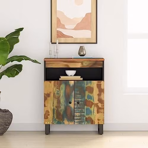 vidaXL Rustic Reclaimed Solid Wood Sideboard with 2 Doors, Multicolour, W: 60 cm, D: 33 cm, H: 75 cm – 1