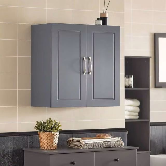 FORGEVIO Modern Matt Grey Kitchen Wall Cabinet with Hinged Doors and Internal Shelves – 1